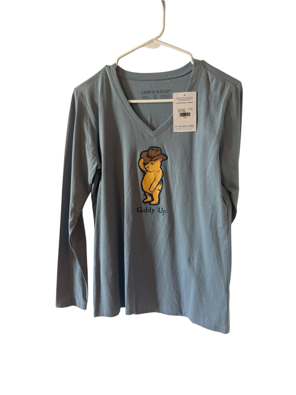 Life is Good women's blue  'Giddy Up' V-Neck Long Sleeve Tee size small